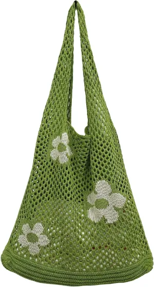 AIYUENCICI Crochet Tote, Fairy Hobo for Women - Y2k Purse, Knitted Shoulder Bag for Girls - Mesh Beach Bags