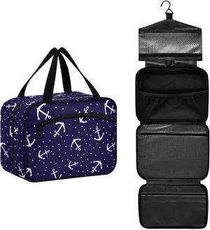 ALAZA Anchor Dots Toiletry Bag Travel Hanging Cosmetic Bag Portable Makeup Organizer for Women Men College Dorm Home Bathroom Business Trip