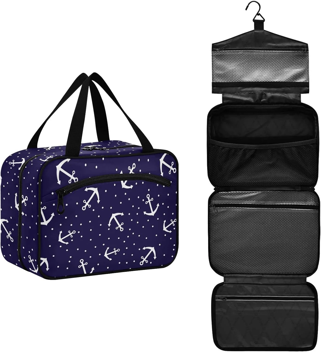 ALAZA Anchor Dots Toiletry Bag Travel Hanging Cosmetic Bag Portable Makeup Organizer for Women Men College Dorm Home Bathroom Business Trip