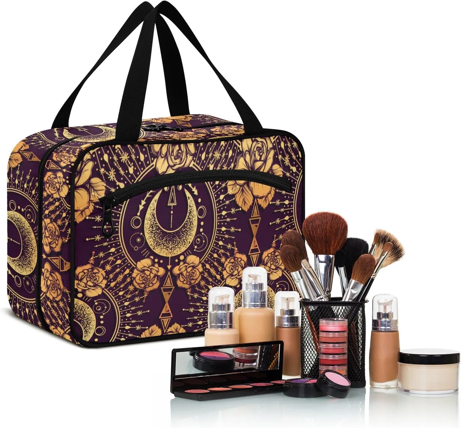 ALAZA Rose Star Geometric Toiletry Bag Travel Hanging Cosmetic Bag Portable Makeup Organizer for Women Men College Dorm Home Bathroom Business Trip