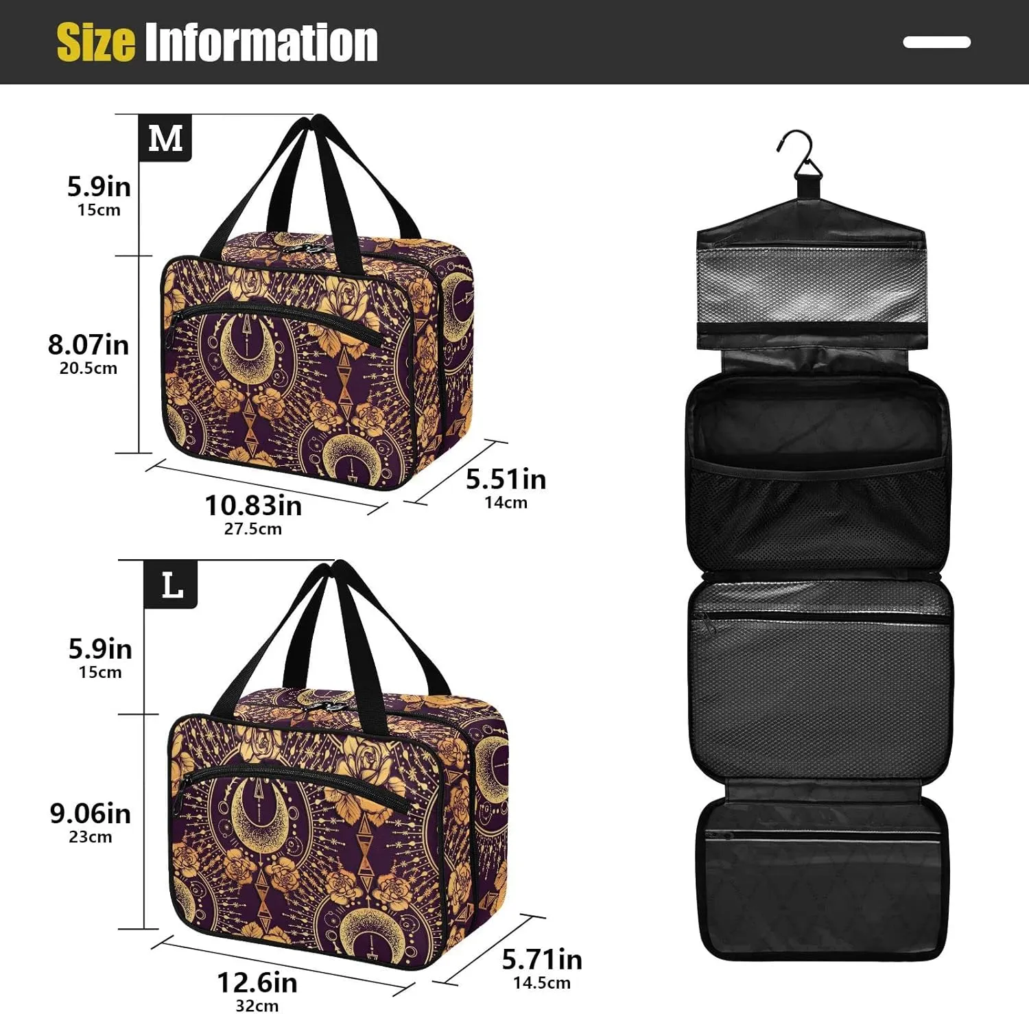 ALAZA Rose Star Geometric Toiletry Bag Travel Hanging Cosmetic Bag Portable Makeup Organizer for Women Men College Dorm Home Bathroom Business Trip