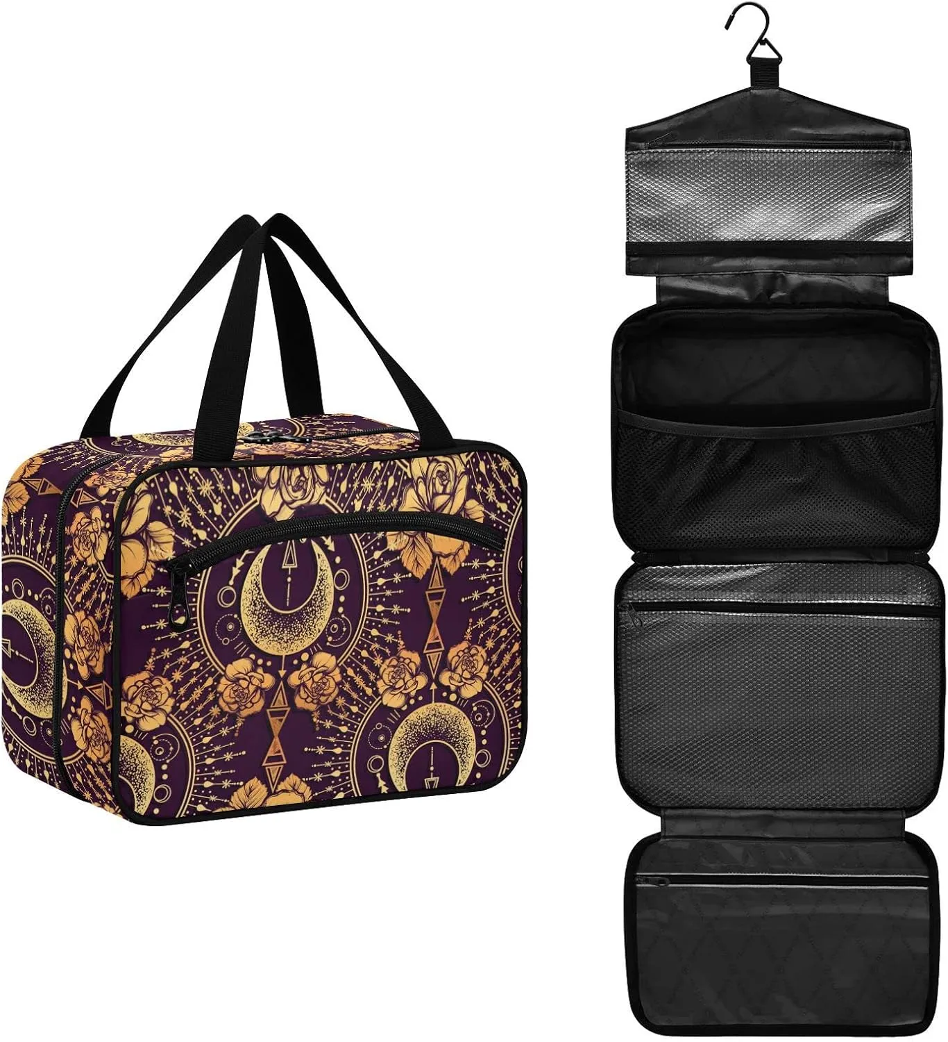 ALAZA Rose Star Geometric Toiletry Bag Travel Hanging Cosmetic Bag Portable Makeup Organizer for Women Men College Dorm Home Bathroom Business Trip