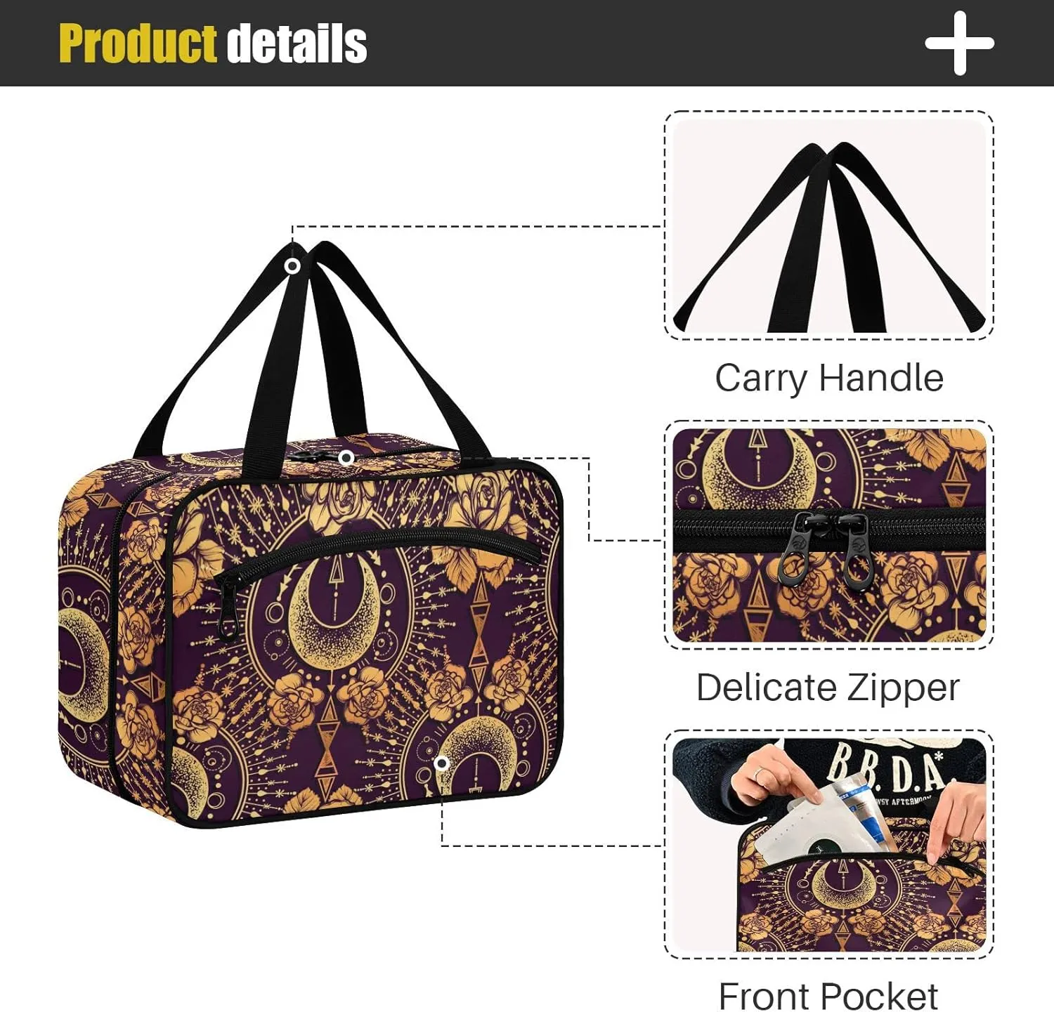 ALAZA Rose Star Geometric Toiletry Bag Travel Hanging Cosmetic Bag Portable Makeup Organizer for Women Men College Dorm Home Bathroom Business Trip