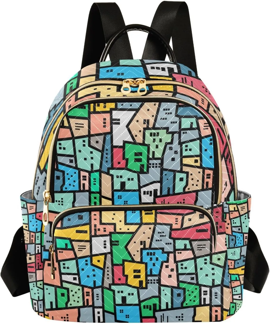 ALAZA Small Backpack Purse for Women Teen Girls Brazilian Slums Bright Colors Quilted Backpack Fashion Bookbag Mini School Daypack Ladies Shoulder Bag Everyday Purses