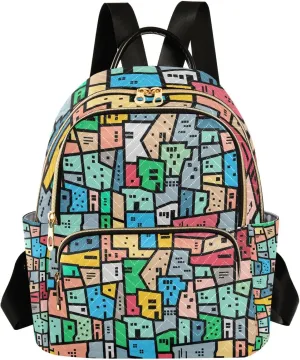 ALAZA Small Backpack Purse for Women Teen Girls Brazilian Slums Bright Colors Quilted Backpack Fashion Bookbag Mini School Daypack Ladies Shoulder Bag Everyday Purses