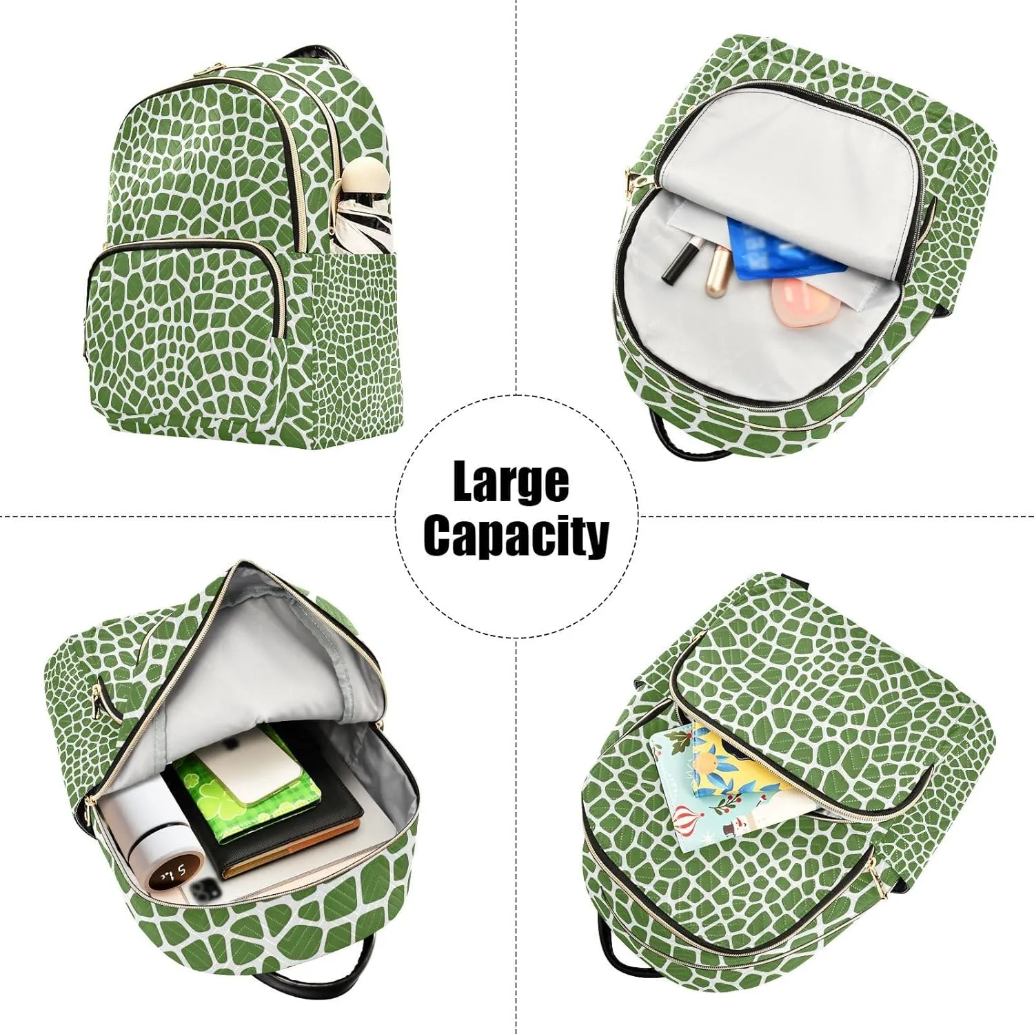 ALAZA Small Backpack Purse for Women Teen Girls Lizard Skin Green Pattern Quilted Backpack Fashion Bookbag Mini School Daypack Ladies Everyday Purses Shoulder Bag