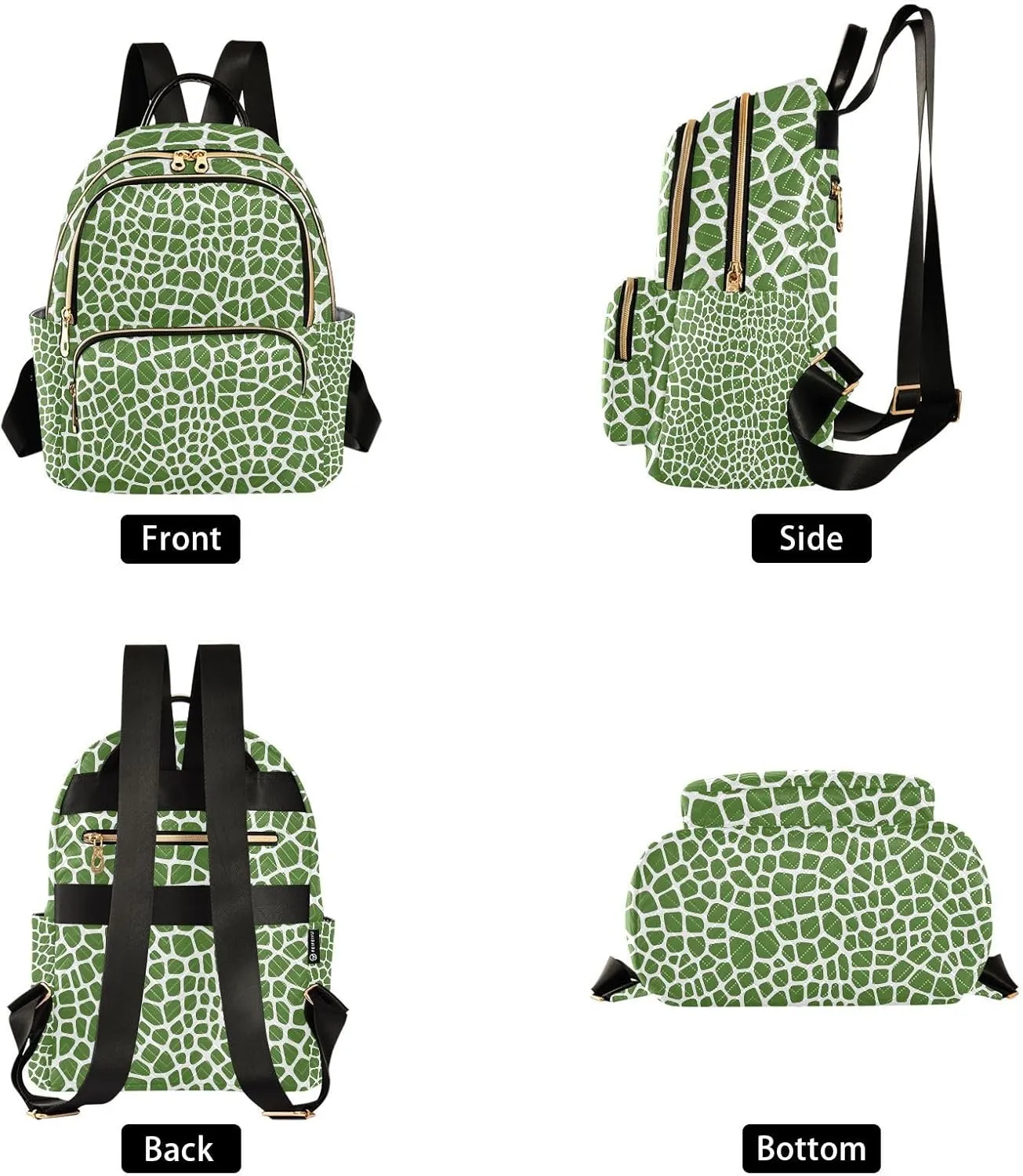 ALAZA Small Backpack Purse for Women Teen Girls Lizard Skin Green Pattern Quilted Backpack Fashion Bookbag Mini School Daypack Ladies Everyday Purses Shoulder Bag