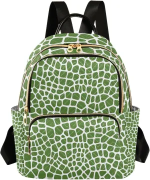 ALAZA Small Backpack Purse for Women Teen Girls Lizard Skin Green Pattern Quilted Backpack Fashion Bookbag Mini School Daypack Ladies Everyday Purses Shoulder Bag