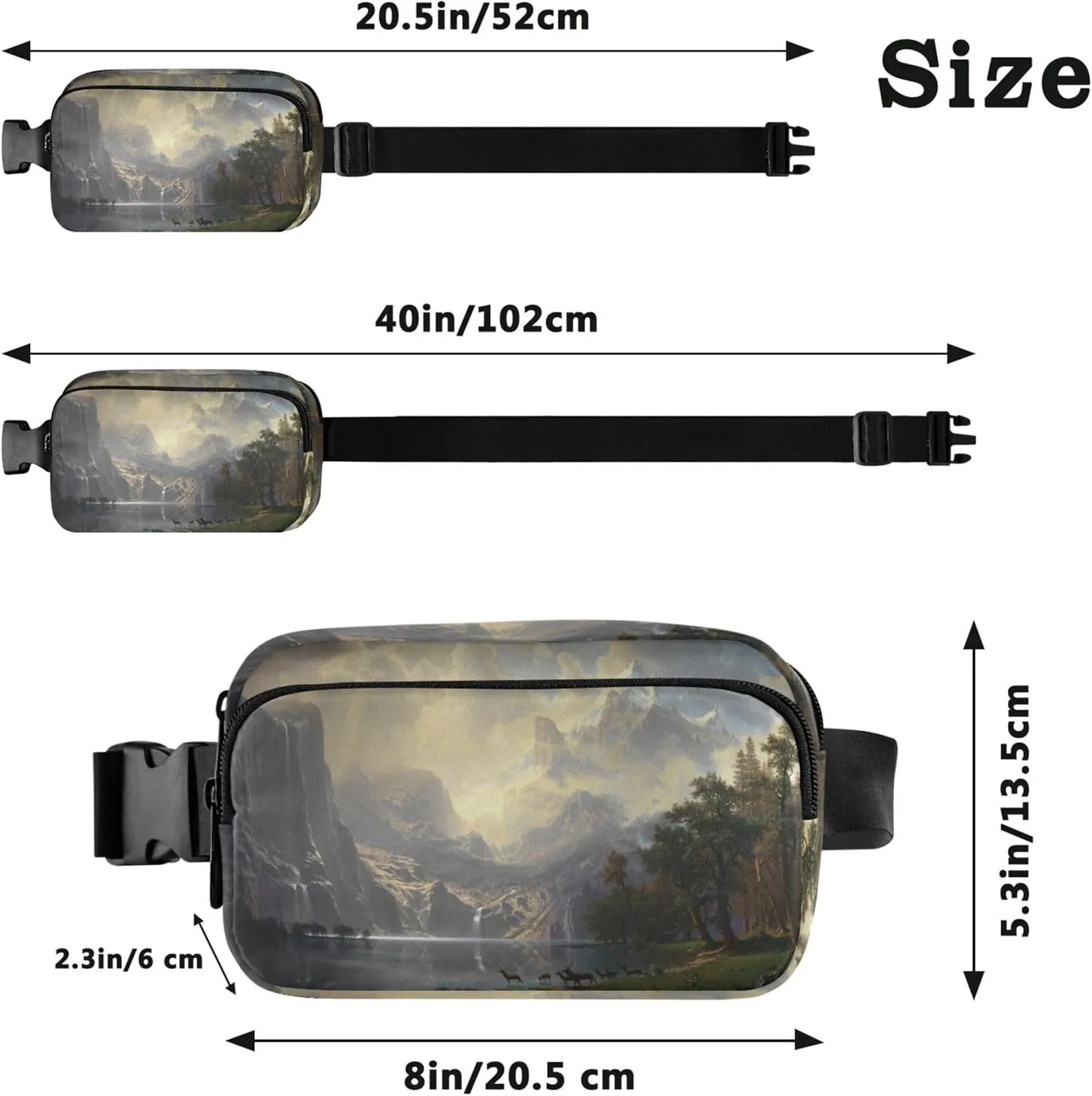 Albert Bierstadt Sierra Nevada Mountains Waterproof Women Fanny Packs Hip Bag Belt Purse Festival Waist Pack for Women