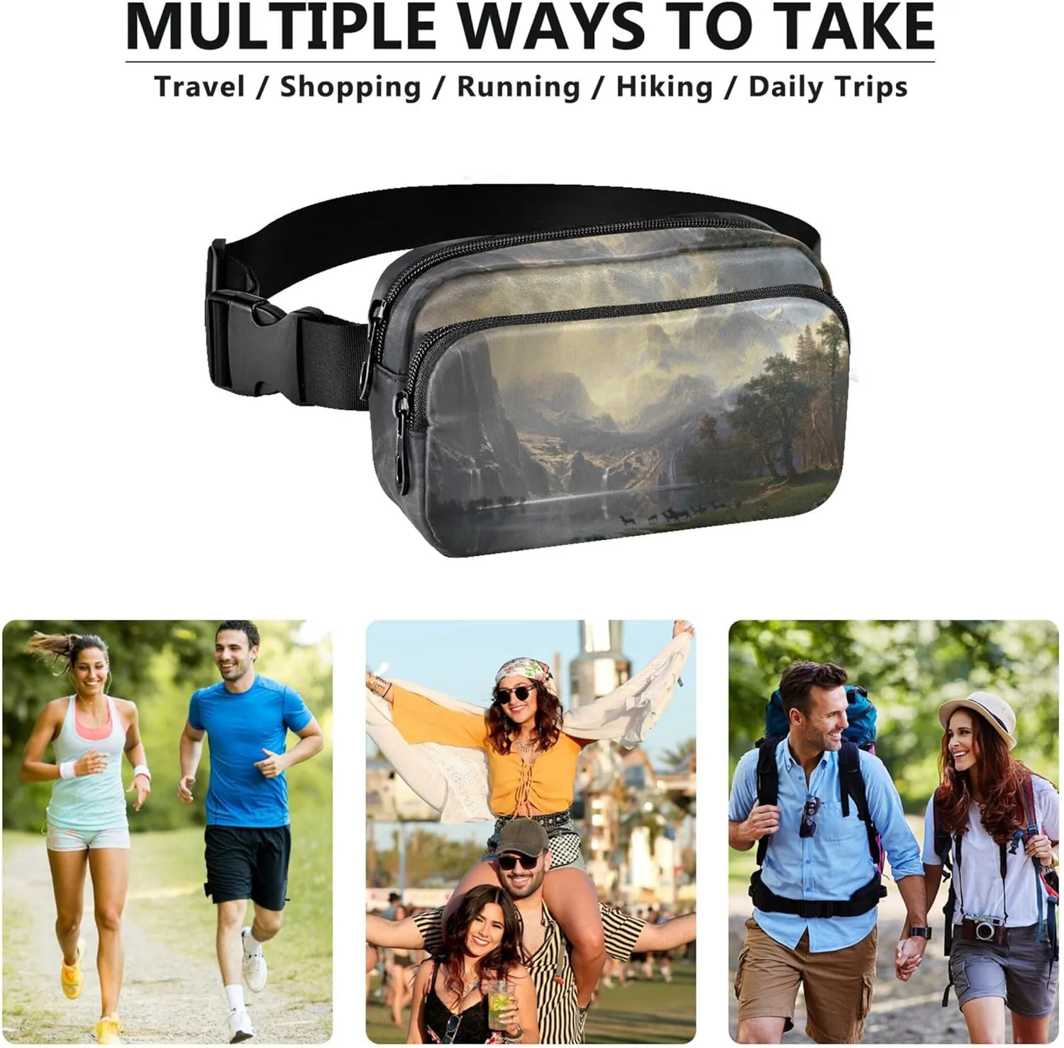 Albert Bierstadt Sierra Nevada Mountains Waterproof Women Fanny Packs Hip Bag Belt Purse Festival Waist Pack for Women