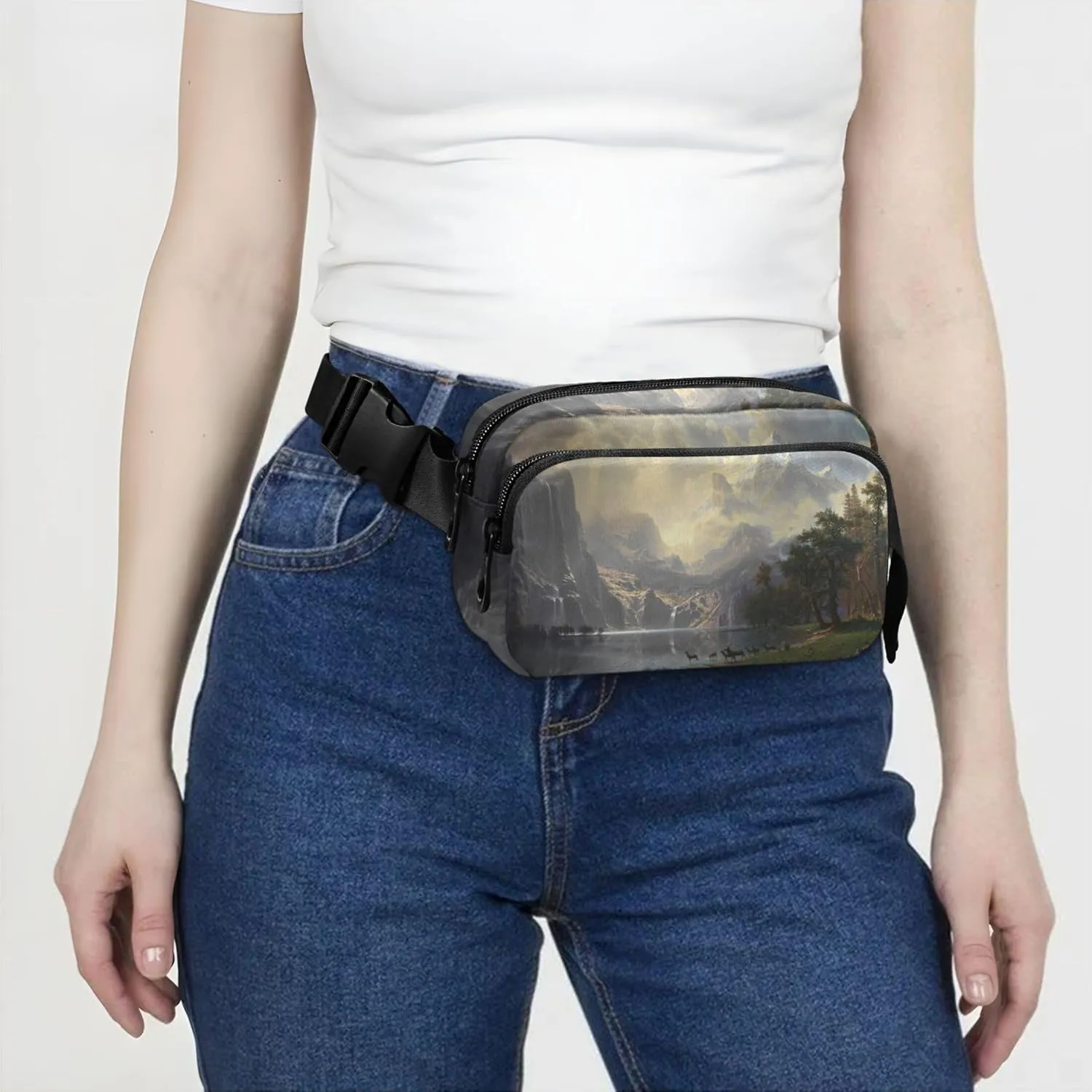 Albert Bierstadt Sierra Nevada Mountains Waterproof Women Fanny Packs Hip Bag Belt Purse Festival Waist Pack for Women