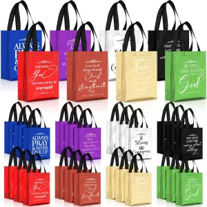 Aliceset 40 Pcs Religious Gift Bags Bulk with Handle 8 Colors Medium Reusable Bible Verse Non Woven Gift Bags for Welcome Visitors Church Baptism Easter Mother's Day Party Favors