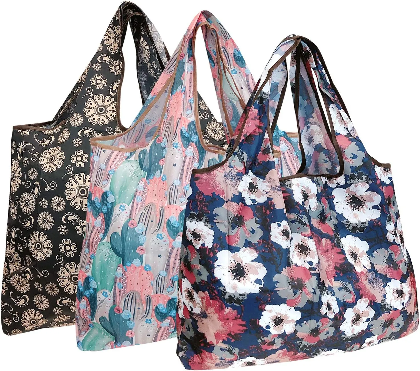 alldyrew Large Foldable Tote Nylon Reusable Grocery Bag, 3 Pack
