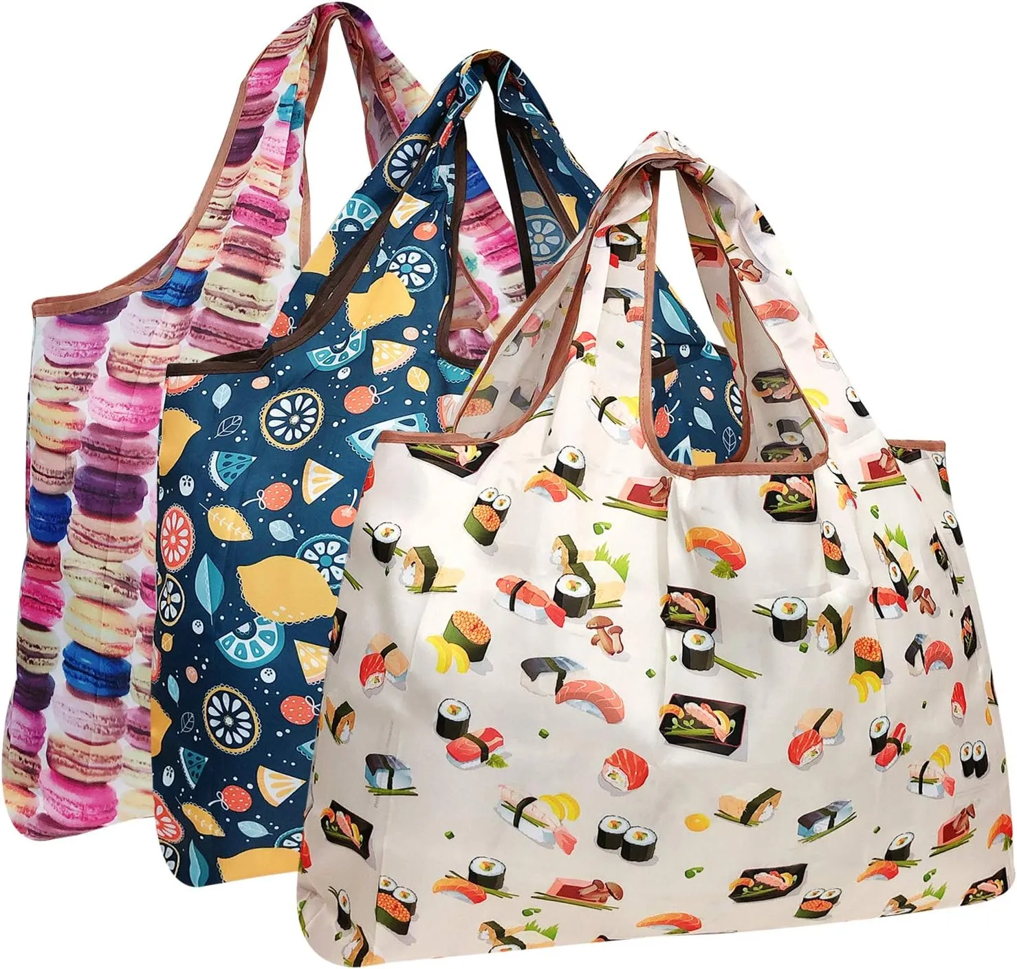 alldyrew Large Foldable Tote Nylon Reusable Grocery Bag, 3 Pack