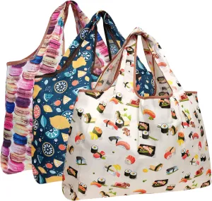 alldyrew Large Foldable Tote Nylon Reusable Grocery Bag, 3 Pack