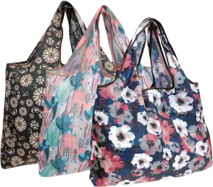 alldyrew Large Foldable Tote Nylon Reusable Grocery Bag, 3 Pack
