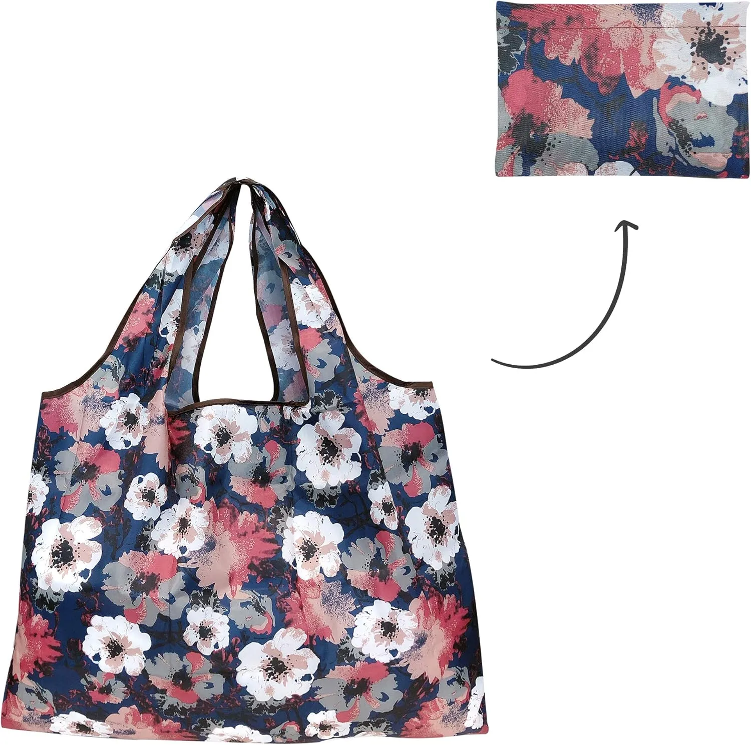 alldyrew Large Foldable Tote Nylon Reusable Grocery Bag, 3 Pack