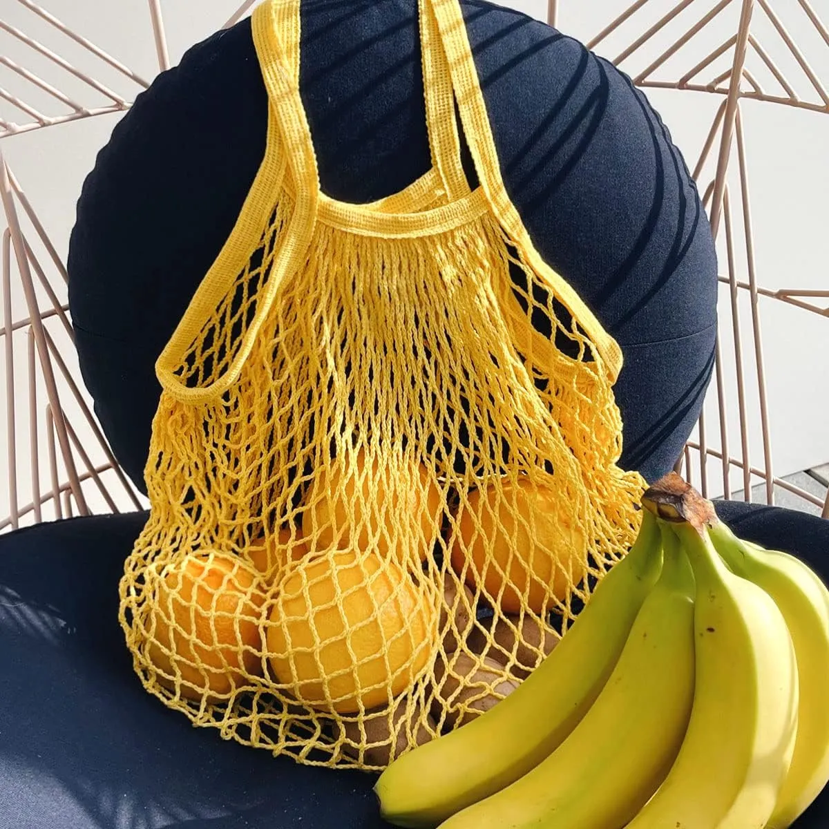 allydrew Cotton Mesh Net Foldable Reusable Grocery Bag for Farmers Market, Vegetables, Produce (Set of 3), Yellow, Blue, Hot Pink