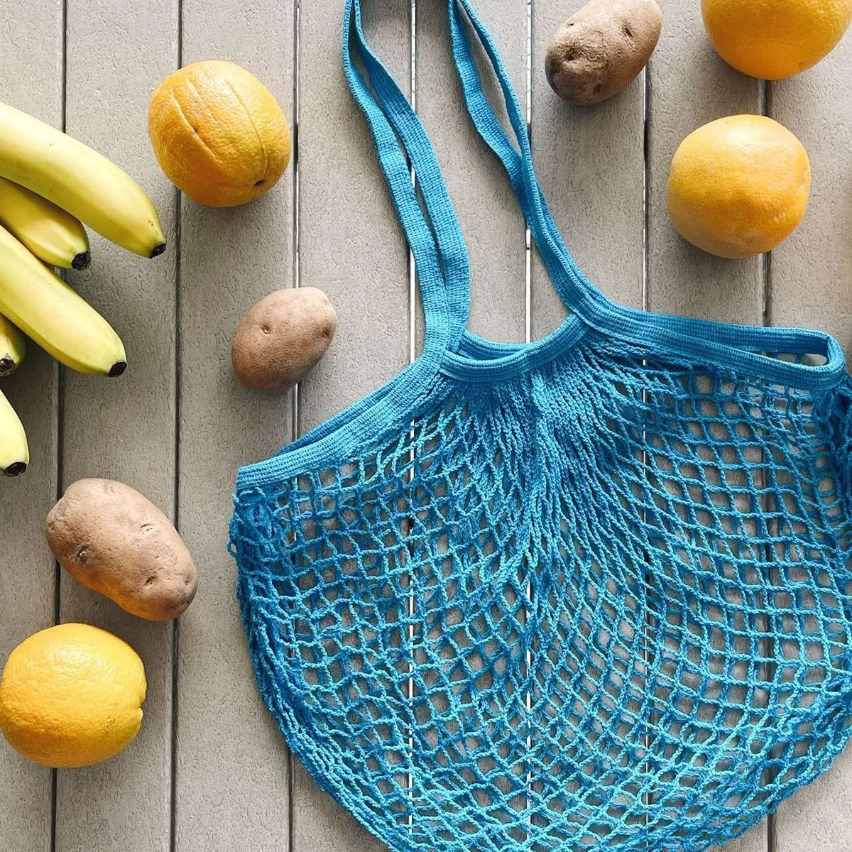 allydrew Cotton Mesh Net Foldable Reusable Grocery Bag for Farmers Market, Vegetables, Produce (Set of 3), Yellow, Blue, Hot Pink