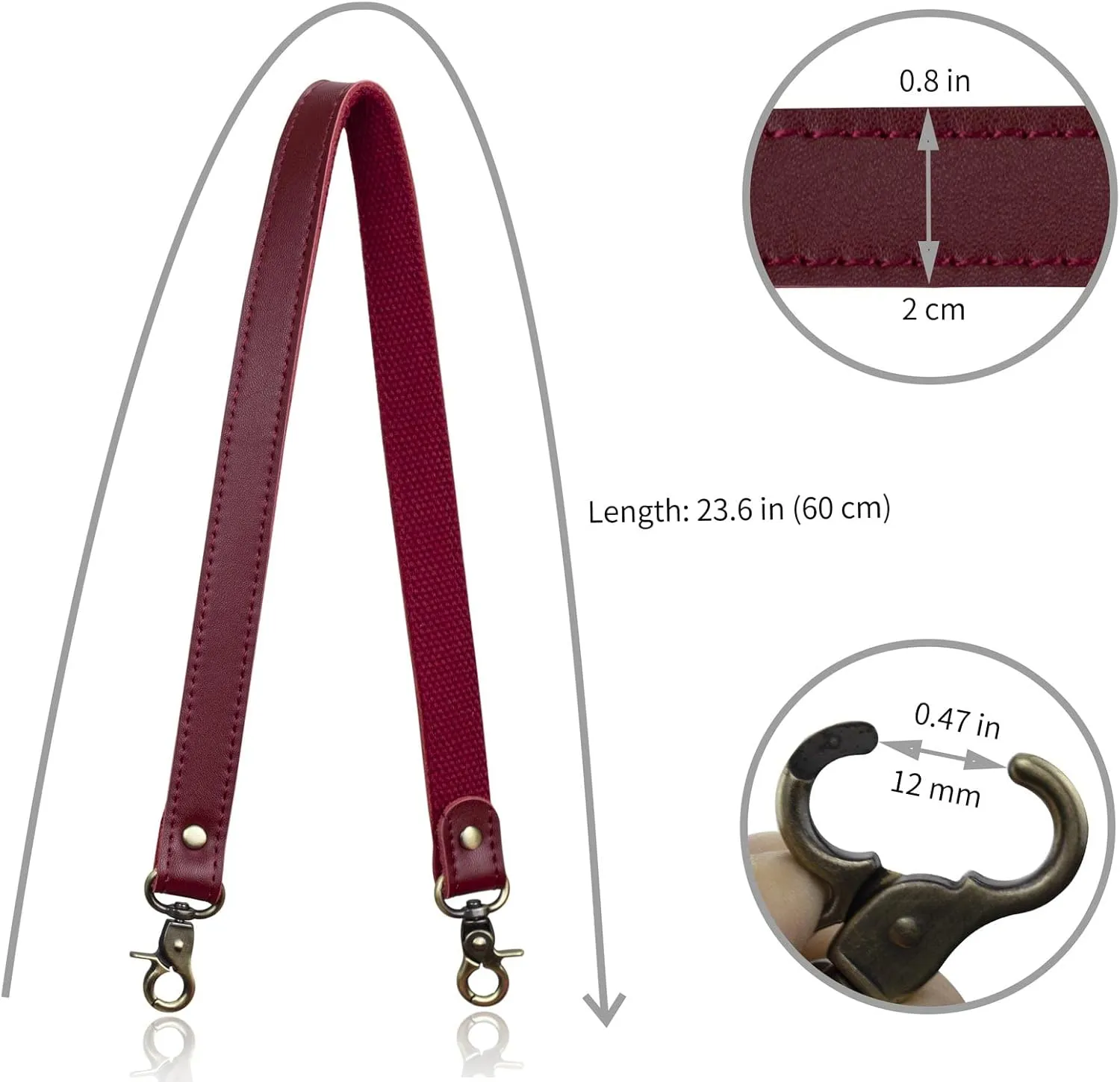 Allzedream Genuine Leather Purse Strap Sewing Canvas Replacement Handbag Shoulder Bag 2 Pcs
