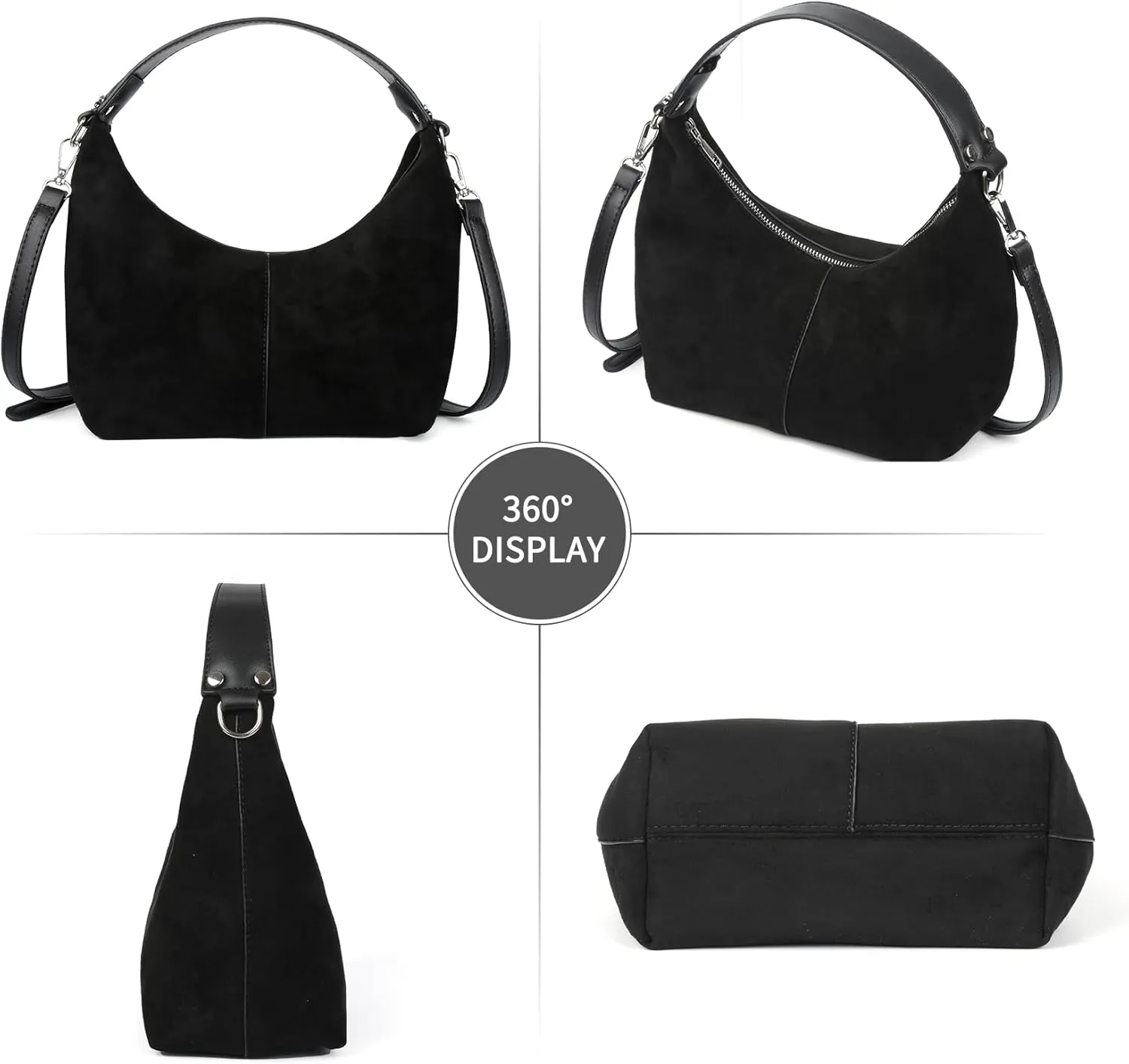 ALUSBELL Suede Tote Bags For Women Retro Suede Crossbody Shoulder Bag Crescent Satchel Hobo Bag Travel Work Purses Handbag