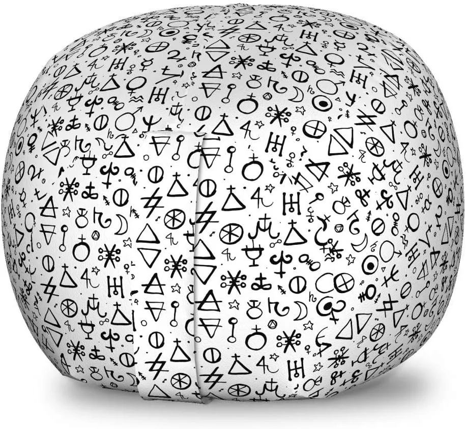 Ambesonne Astrology Storage Toy Bag Chair, Geometric Pattern with Alchemy and Esoteric Shapes Historic Wisdom Monochrome, Stuffed Animal Organizer Washable Bag, Small Size, White Black