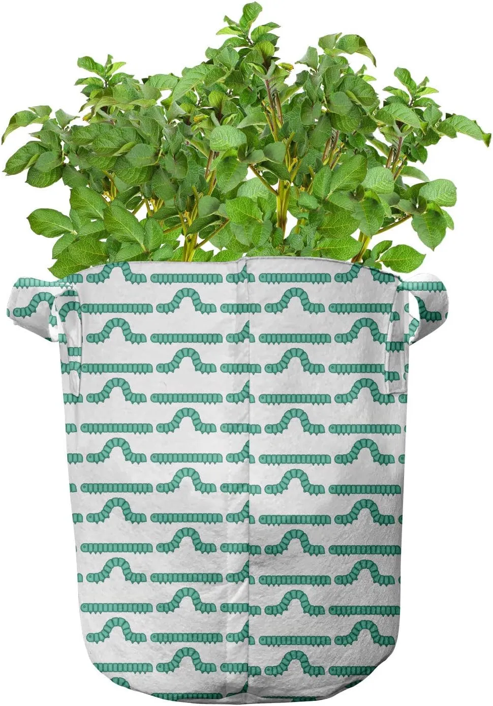Ambesonne Caterpillar Grow Bags 5-Pack, Larva Type Bugs, Heavyduty Fabric Pots with Handles for Plants, 5 Gallon, Sea Green and White