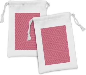 Ambesonne Coral Fabric Pouch Set of 2, Quatrefoil Pattern Gothic Renaissance Era Antique Design Traditional Motif, Small Drawstring Bag for Toiletries Masks and Favors, 9" x 6", Coral and Red