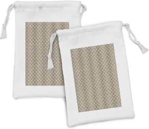 Ambesonne Earth Tones Fabric Pouch Set of 2, Baroque Antique Renaissance Inspired Vintage Style Rococo Damask Pattern, Small Drawstring Bag for Toiletries Masks and Favors, 9" x 6", Sepia Brown Beige