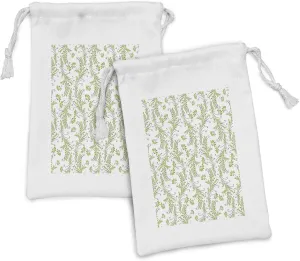 Ambesonne Flower Fabric Pouch Set of 2, Paisley Leaf Antique Stem Swirl Traditional Damask Fashion Stylize Flora, Small Drawstring Bag for Toiletries Masks and Favors, 9" x 6", Green Black White