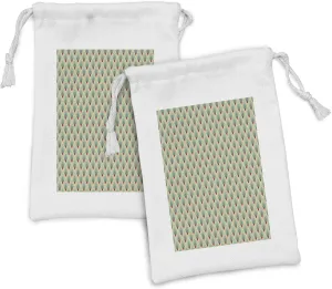 Ambesonne Geometric Fabric Pouch Set of 2, Mountain Shaped Upward Triangles Symmetrical Diamonds Contemporary Art, Small Drawstring Bag for Toiletries Masks and Favors, 9" x 6", Pale Green Red Ivory
