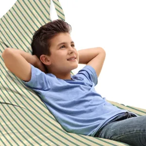 Ambesonne Retro Lounger Chair Bag, Bias Geometric Green Stripes Pattern Romantic Vintage Design Print, High Capacity Storage with Handle Container, Lounger Size, Jade Green and Cream