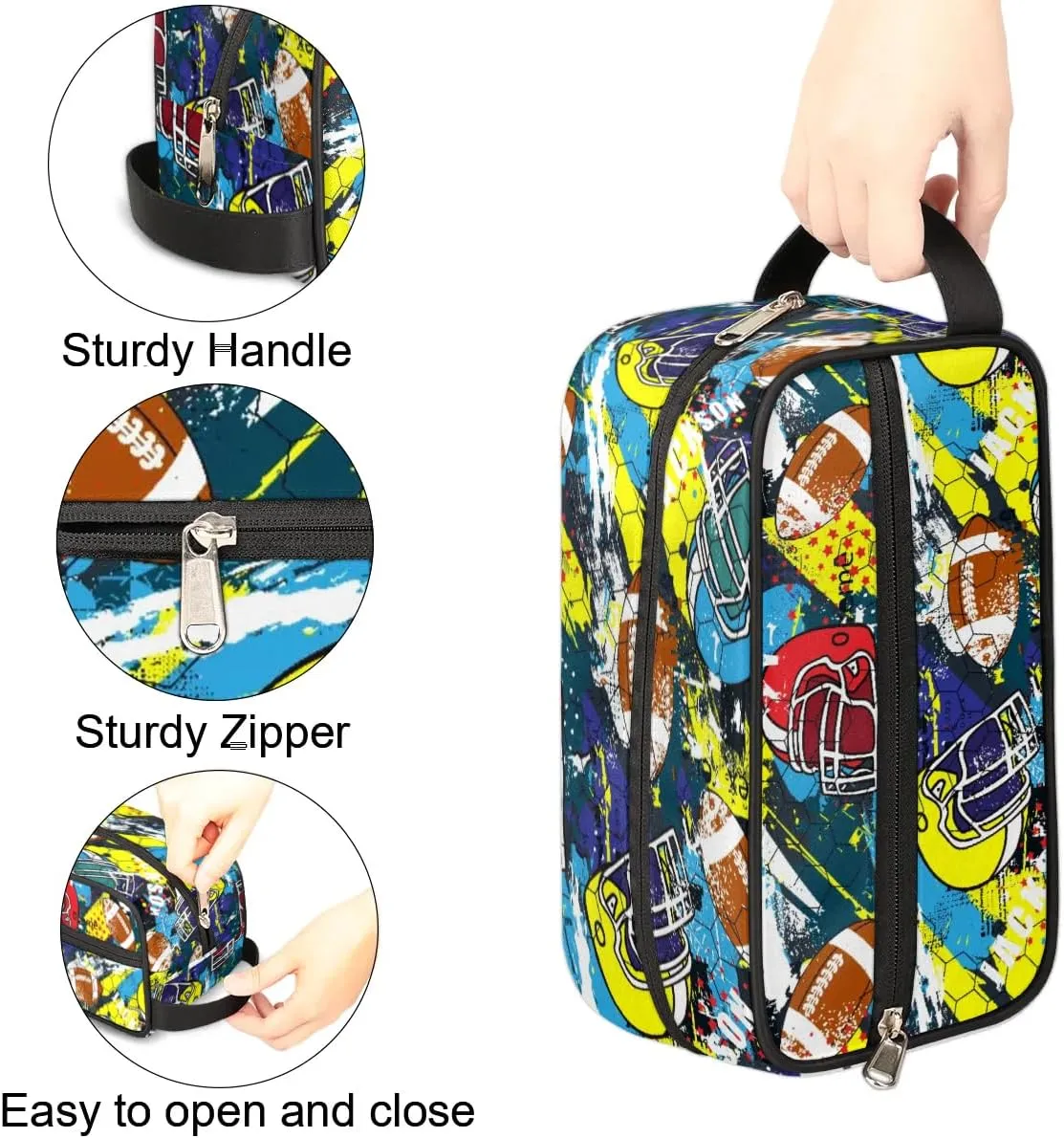 American Football Helmet Toiletry Bag for Boys Men, Travel Toiletry Bag for Woman Cosmetic Makeup Bag, Bright American Football Waterproof Shaving Bag for Toiletries Accessories Travel Essentials