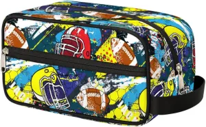 American Football Helmet Toiletry Bag for Boys Men, Travel Toiletry Bag for Woman Cosmetic Makeup Bag, Bright American Football Waterproof Shaving Bag for Toiletries Accessories Travel Essentials