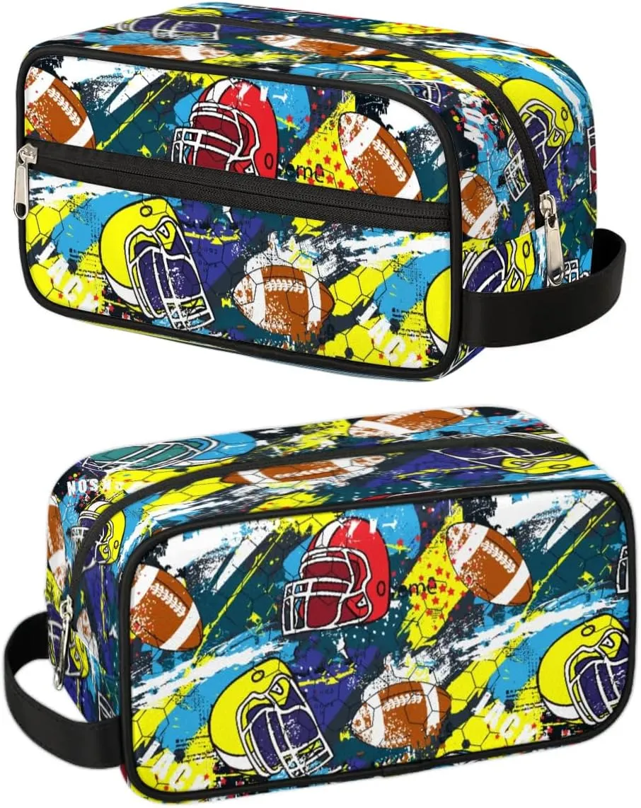 American Football Helmet Toiletry Bag for Boys Men, Travel Toiletry Bag for Woman Cosmetic Makeup Bag, Bright American Football Waterproof Shaving Bag for Toiletries Accessories Travel Essentials