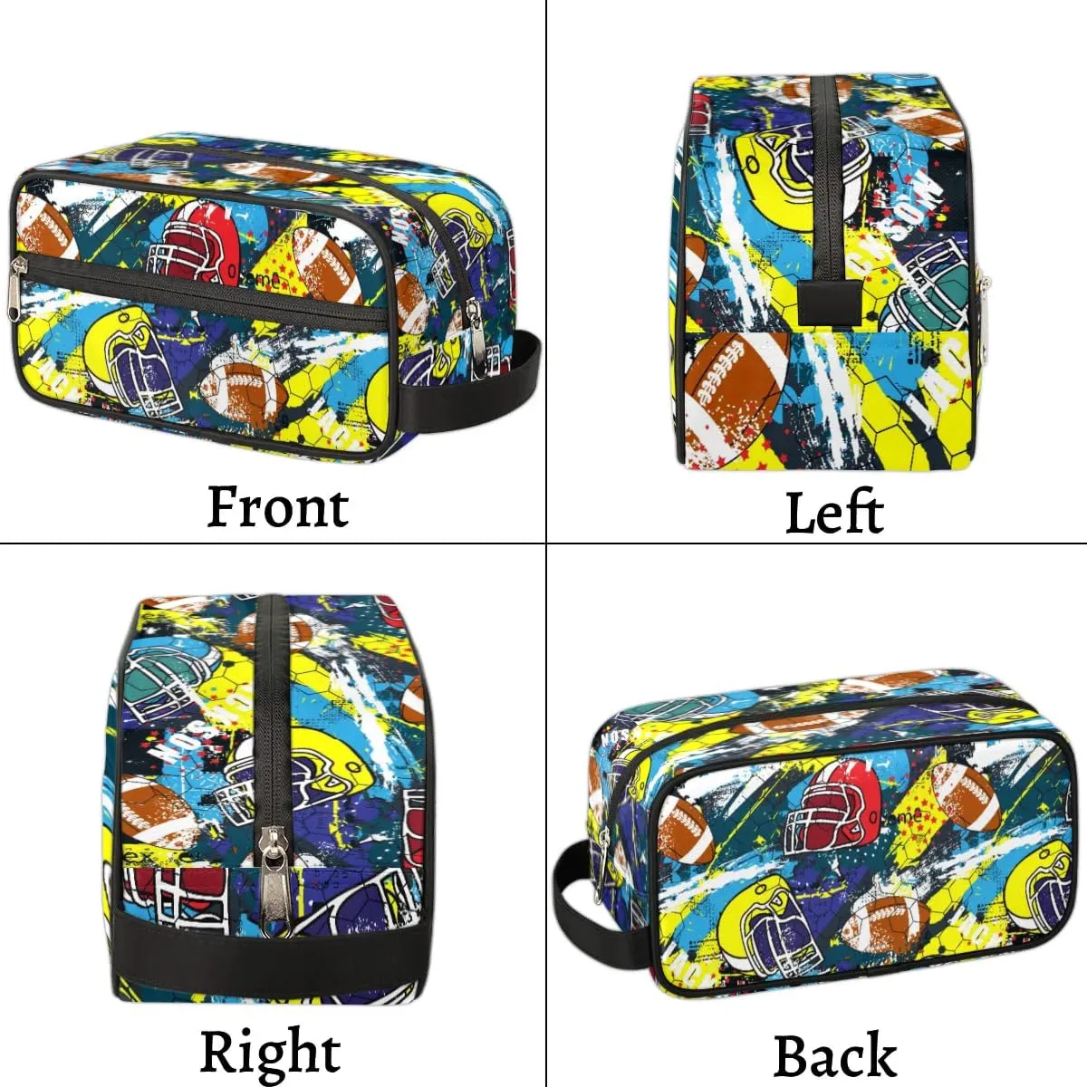 American Football Helmet Toiletry Bag for Boys Men, Travel Toiletry Bag for Woman Cosmetic Makeup Bag, Bright American Football Waterproof Shaving Bag for Toiletries Accessories Travel Essentials