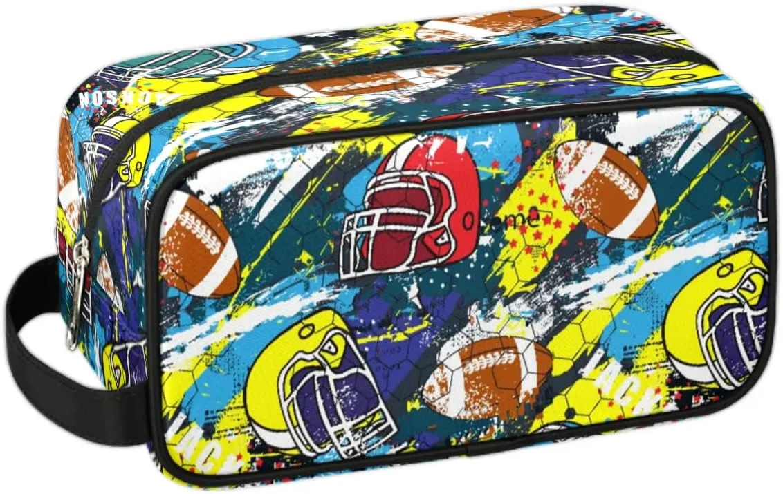 American Football Helmet Toiletry Bag for Boys Men, Travel Toiletry Bag for Woman Cosmetic Makeup Bag, Bright American Football Waterproof Shaving Bag for Toiletries Accessories Travel Essentials