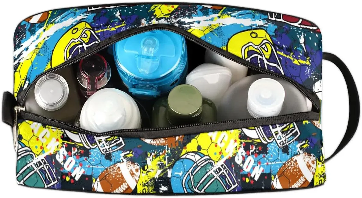 American Football Helmet Toiletry Bag for Boys Men, Travel Toiletry Bag for Woman Cosmetic Makeup Bag, Bright American Football Waterproof Shaving Bag for Toiletries Accessories Travel Essentials