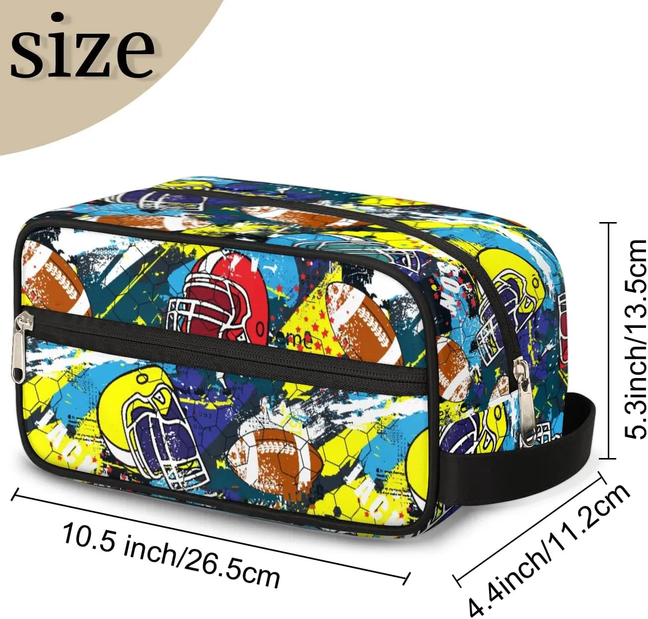 American Football Helmet Toiletry Bag for Boys Men, Travel Toiletry Bag for Woman Cosmetic Makeup Bag, Bright American Football Waterproof Shaving Bag for Toiletries Accessories Travel Essentials