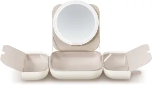 AMIRO M2 LumoCube Makeup Mirror with Bag - Portable LED Makeup Mirror with Lights, 5-Level Brightness, 3-Color Lights - Travel Makeup Organizer - White
