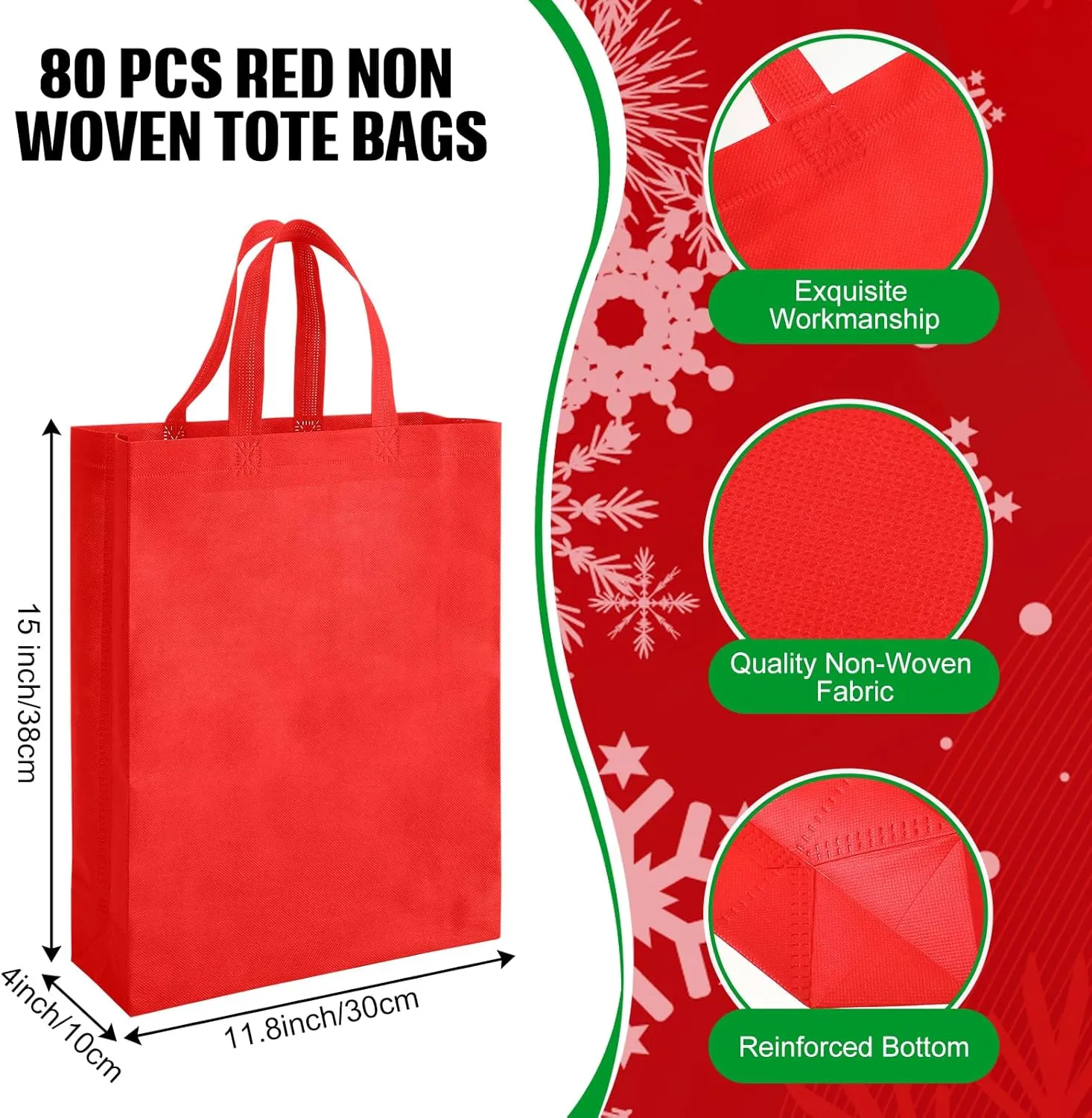 Amylove 80 Pcs Non Woven Tote Bags Bulk Large Reusable Gift Bag Reusable Grocery Bags