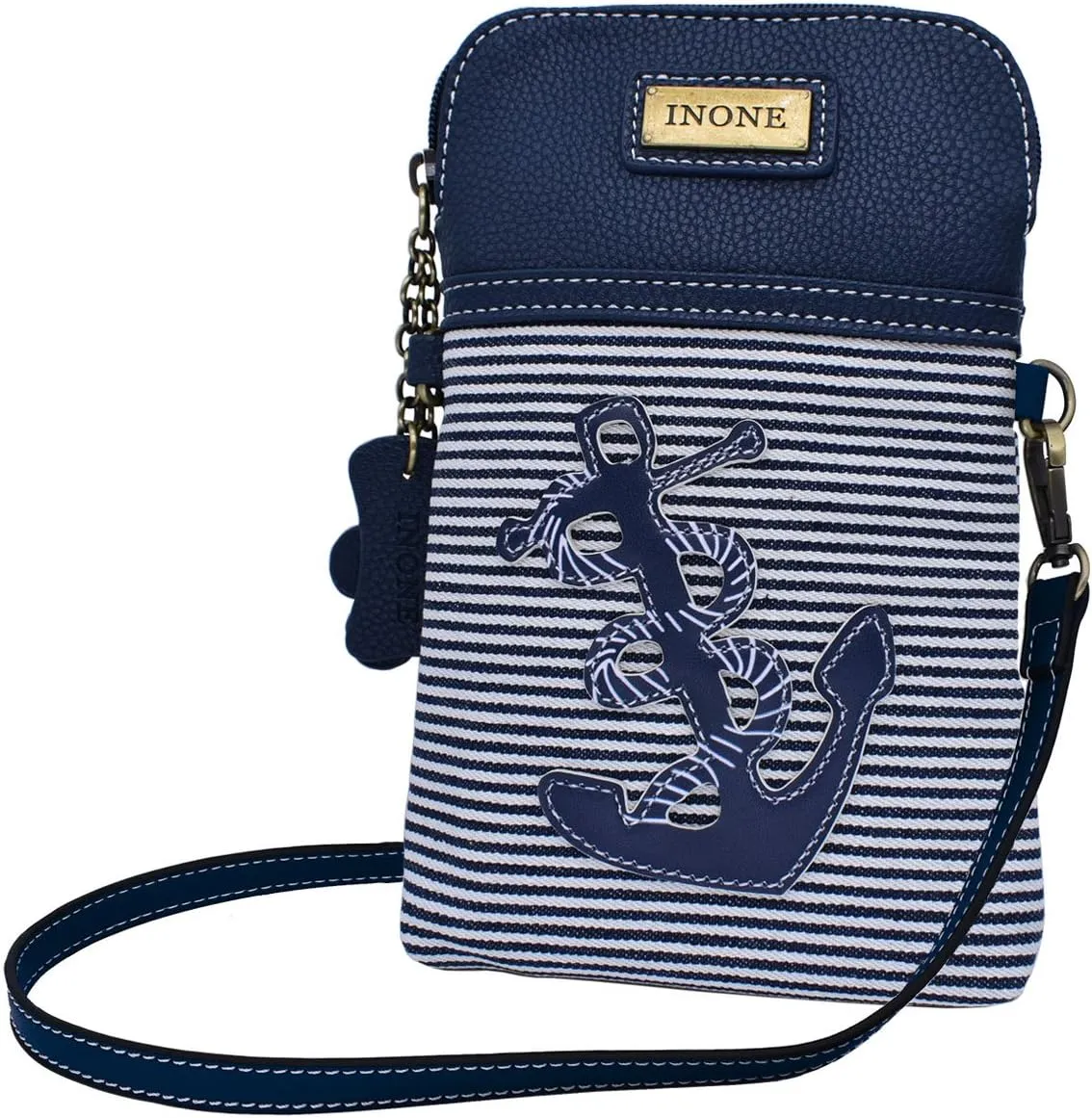 Anchor Crossbody Bag Nautical iPhone Cell Phone Purse Bag PU Leather Canvas Handbag for Smartphone Credit Card Passport Keys