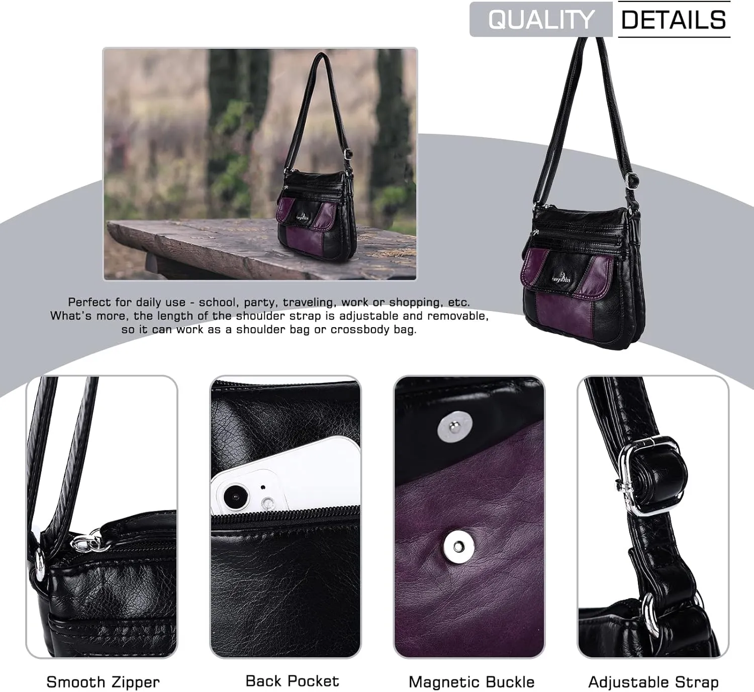 Angel Kiss Crossbody Bags for Women PU Leather Shoulder Handbag Ladies Purses and Handbag with adjustable Strap