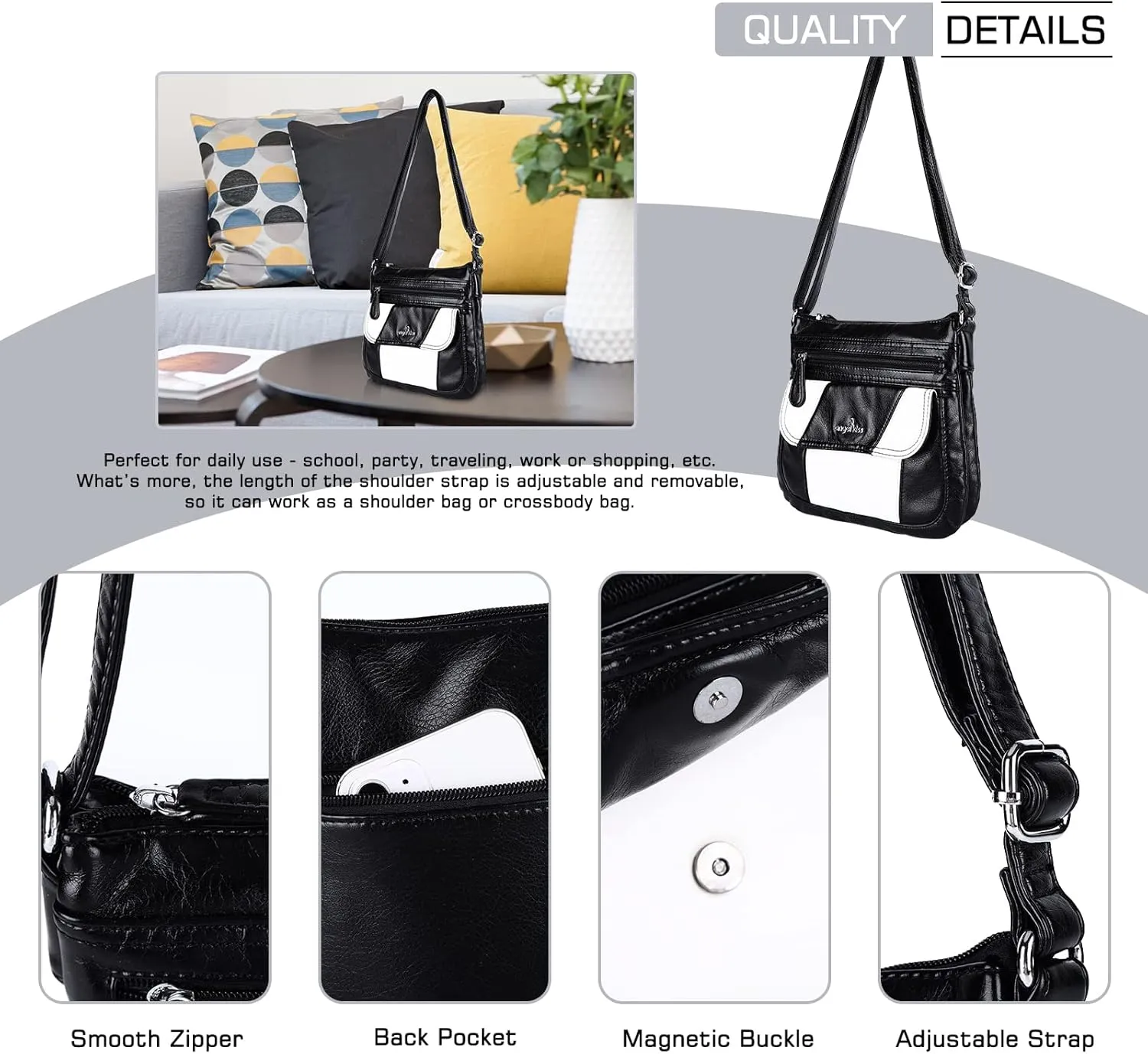 Angel Kiss Crossbody Bags for Women PU Leather Shoulder Handbag Ladies Purses and Handbag with adjustable Strap