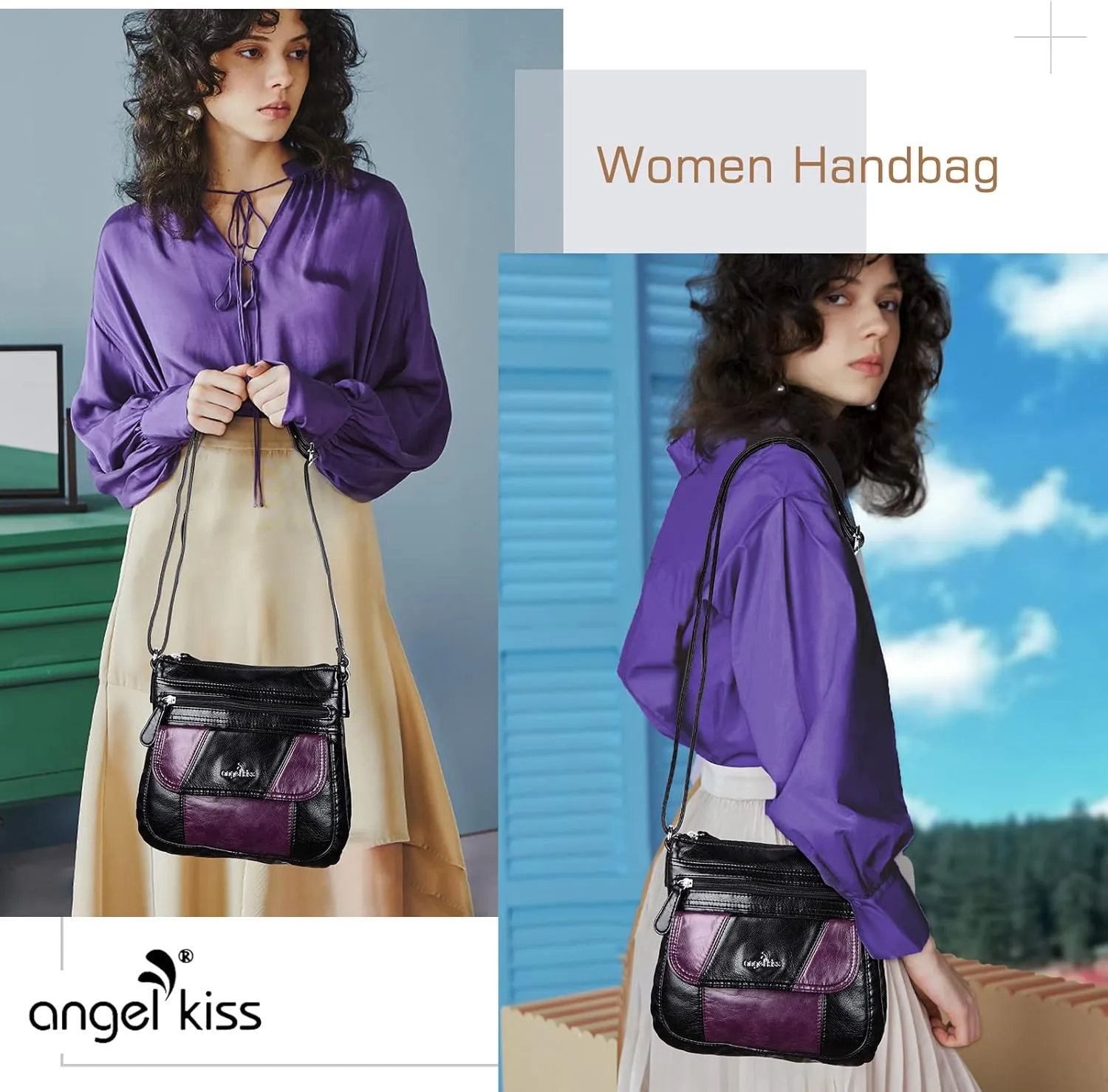 Angel Kiss Crossbody Bags for Women PU Leather Shoulder Handbag Ladies Purses and Handbag with adjustable Strap
