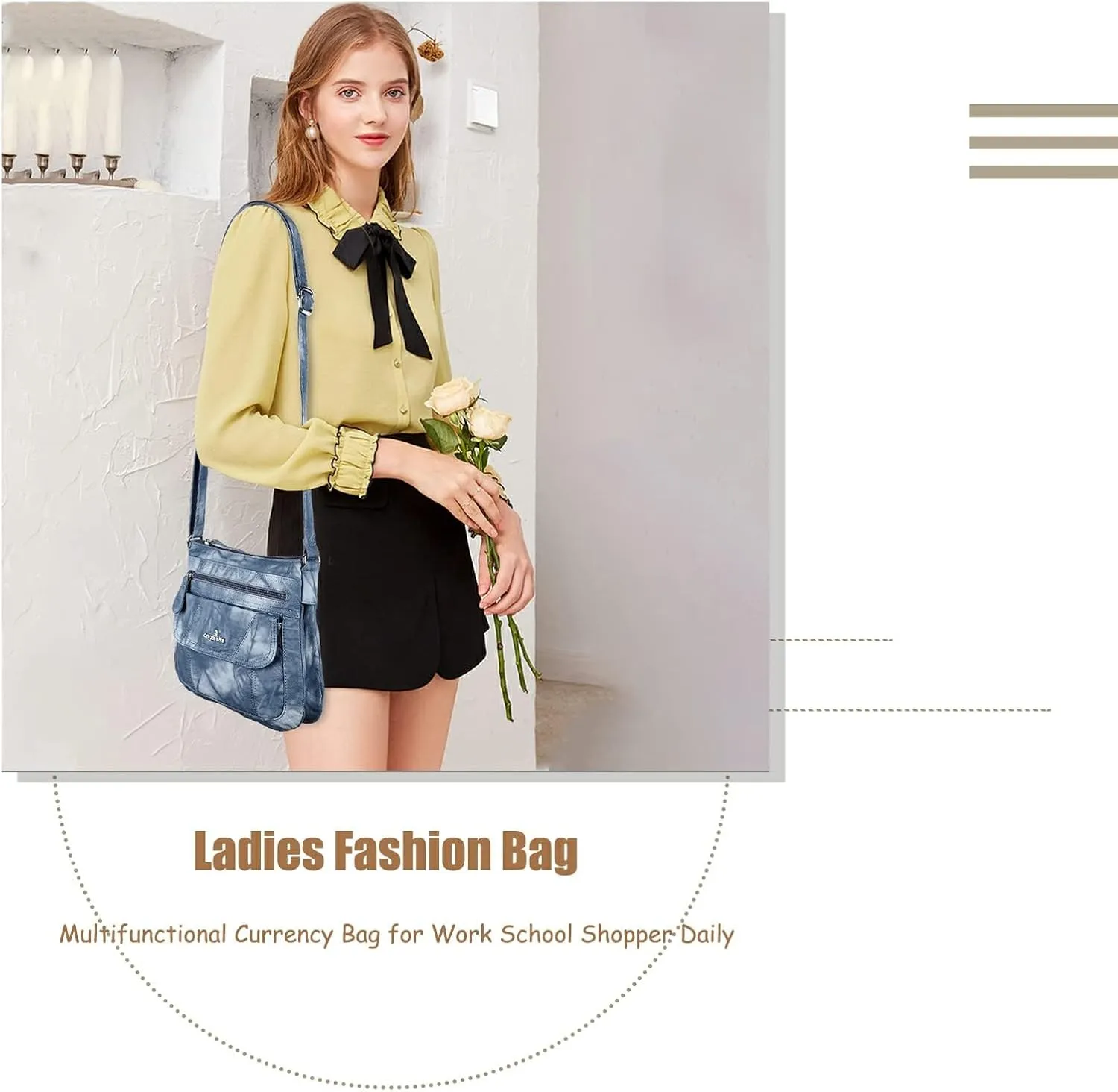 Angel Kiss Crossbody Bags for Women PU Leather Shoulder Handbag Ladies Purses and Handbag with adjustable Strap