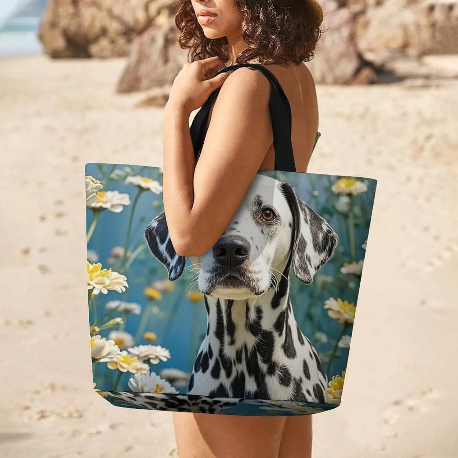 Angel with Blue Wings Tote Bags, Reusable Grocery Bags, Large Shopping Bag, Shoulder Bag for Women