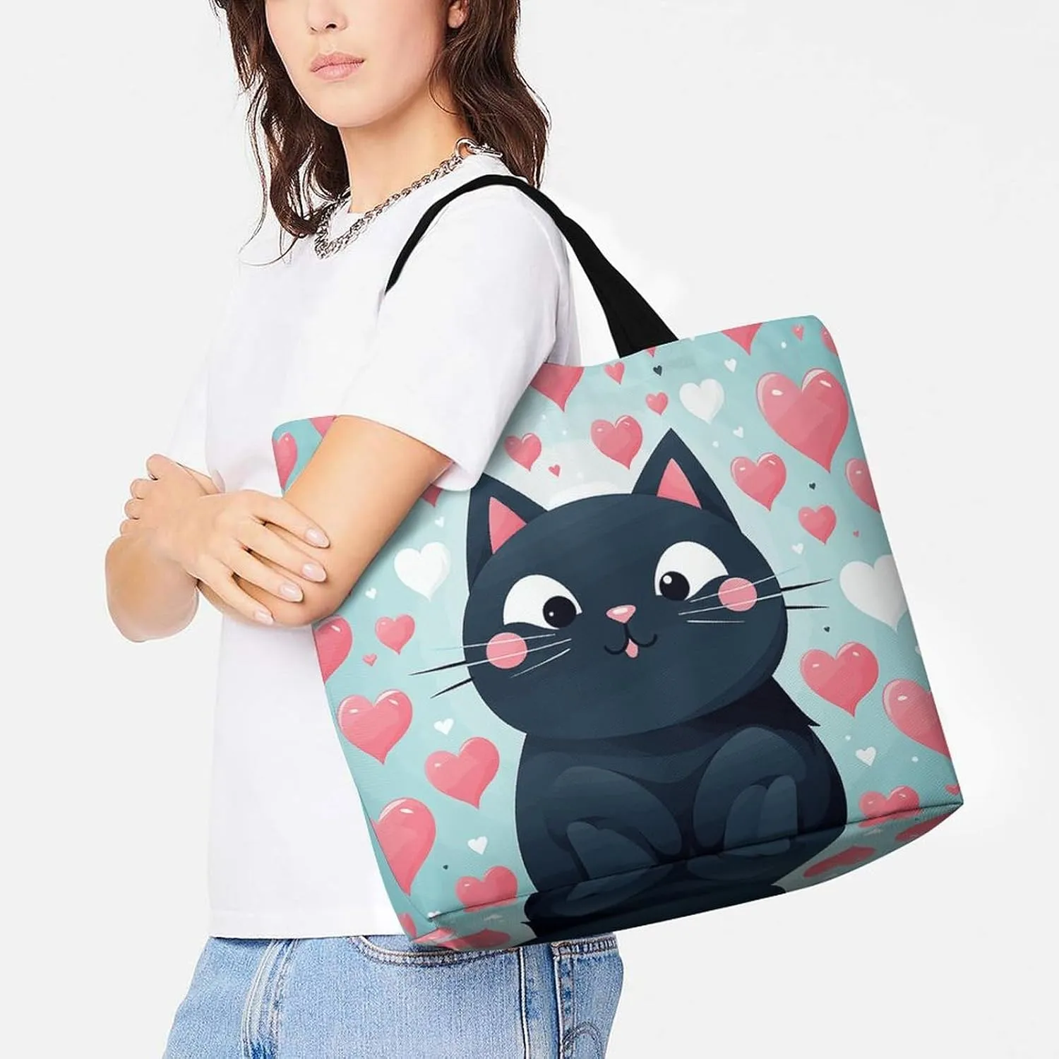 Angel with Blue Wings Tote Bags, Reusable Grocery Bags, Large Shopping Bag, Shoulder Bag for Women