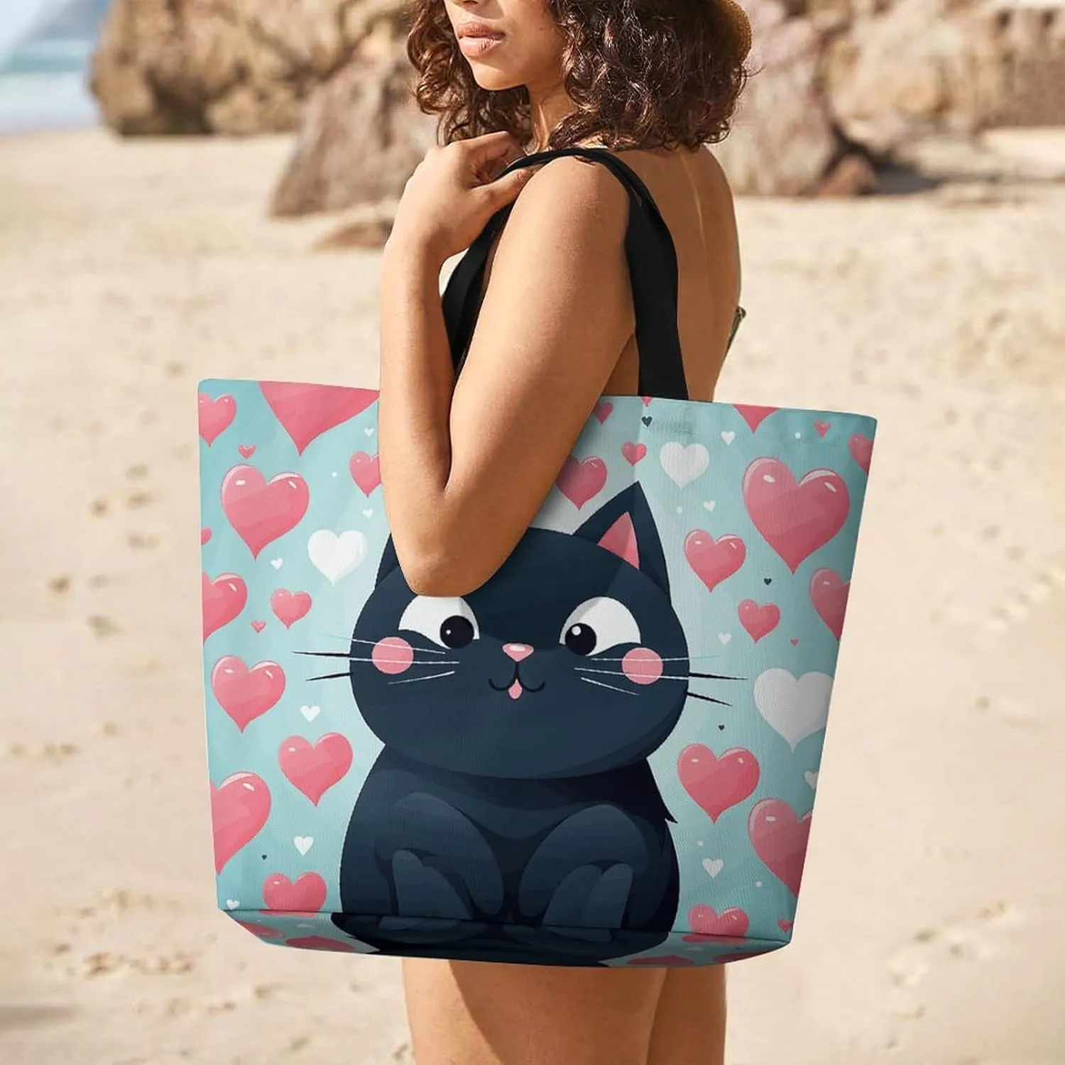 Angel with Blue Wings Tote Bags, Reusable Grocery Bags, Large Shopping Bag, Shoulder Bag for Women