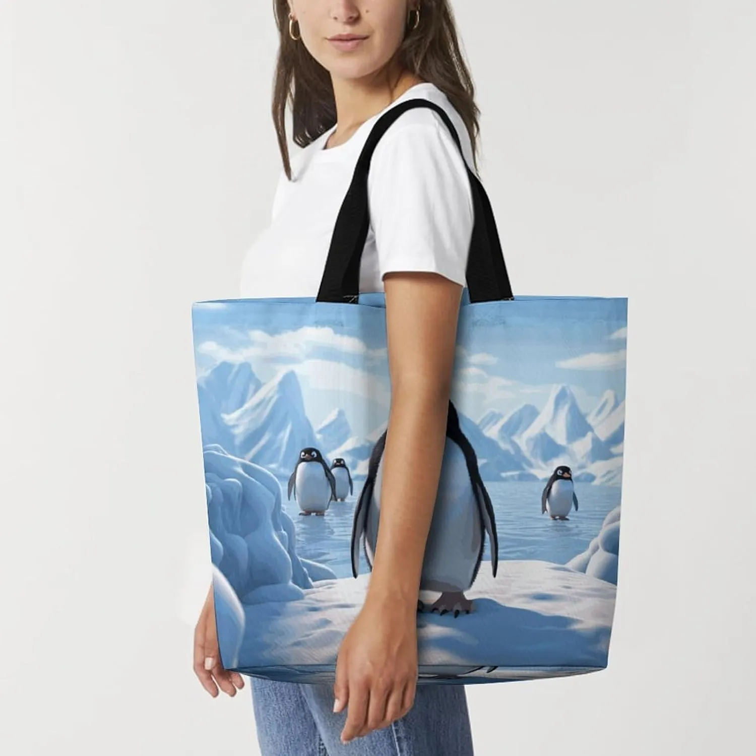 Angel with Blue Wings Tote Bags, Reusable Grocery Bags, Large Shopping Bag, Shoulder Bag for Women